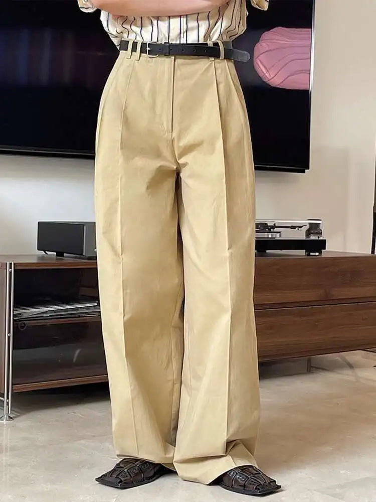 High Waist White Brief Pocket Pleated Long Wide Leg Pants New Trousers Women Fashion Tide Spring Autumn 2025 1DH4972