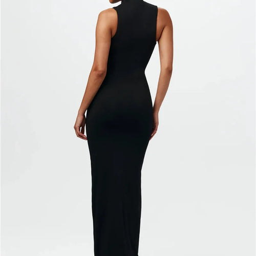 Load image into Gallery viewer, Half High Collar Irregular Tank Dress For Women 2024 New Fashion Sleeveless Bodycon Ruched Sexy Long Dress Elegant
