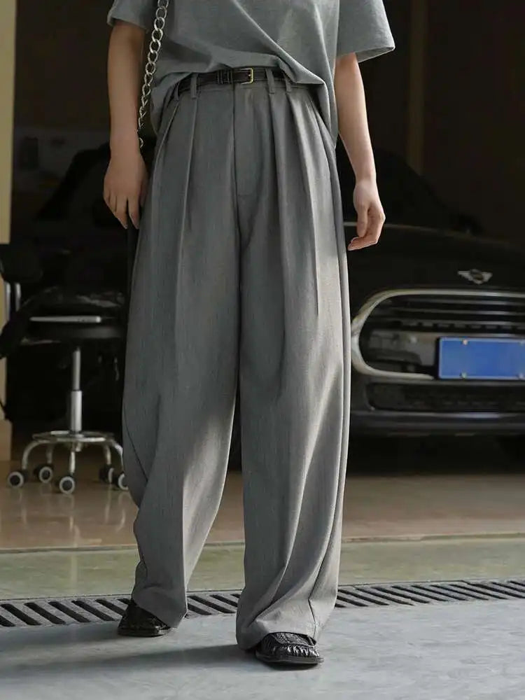 High Waist Apricot Pleated Brief Long Wide Leg Elegant Pants New Trousers Women Fashion Tide Spring Autumn 2025 1DH5260