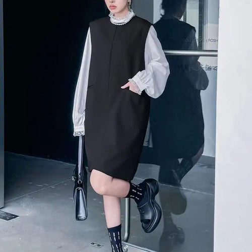 Load image into Gallery viewer, Women Black Brief Elegant Zipper Big Size Mini Dress New Round Neck Sleeveless Fashion Tide Spring Autumn 2025 1DH9820
