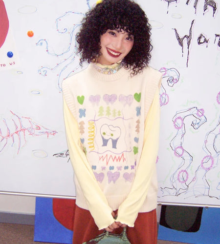 Autumn Grunge Loose Knitted Women's Tanks Casual Cartoon Sleeveless Pullovers Y2k Aesthetic Harajuku Streetwear Sweater Vest