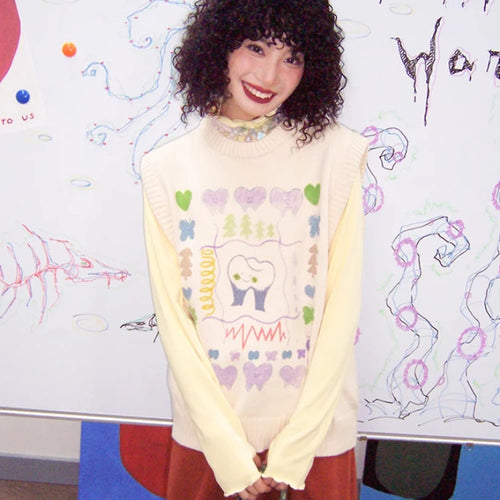 Load image into Gallery viewer, Autumn Grunge Loose Knitted Women's Tanks Casual Cartoon Sleeveless Pullovers Y2k Aesthetic Harajuku Streetwear Sweater Vest
