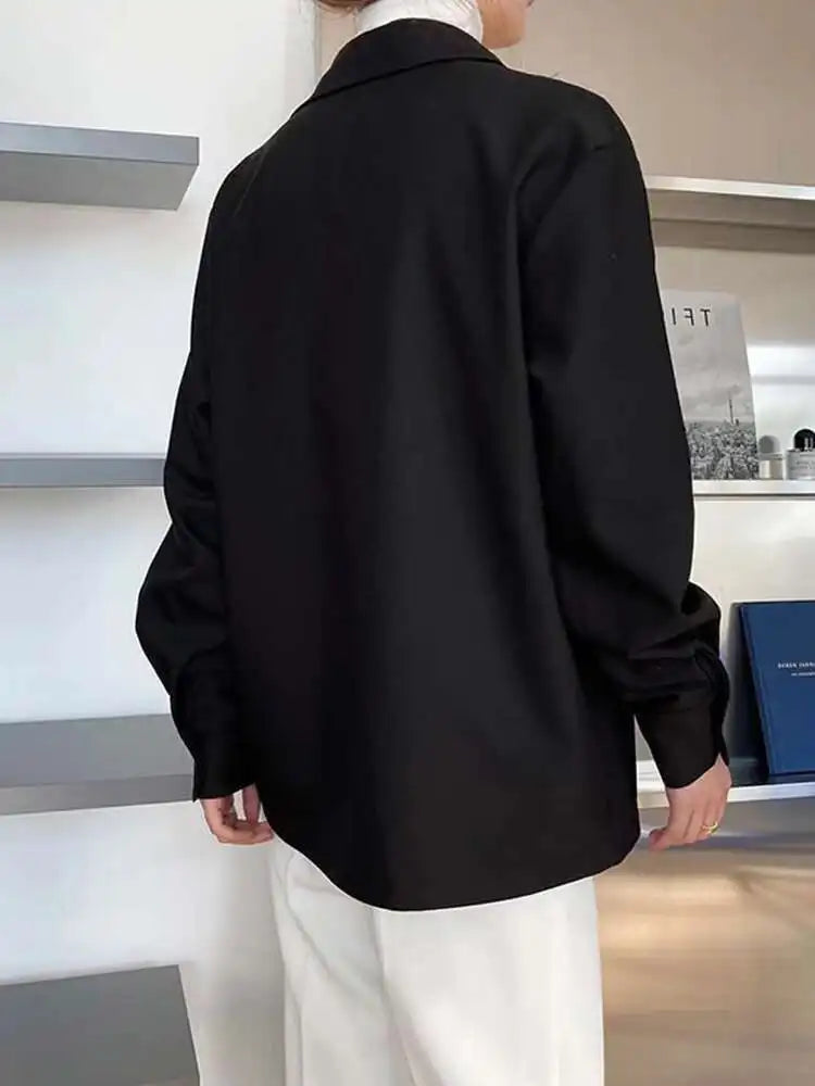 Women White Blue Brief Elegant Big Size Blouse New V-neck Long Sleeve Shirt Fashion Tide Spring Autumn 2025 1DH6648