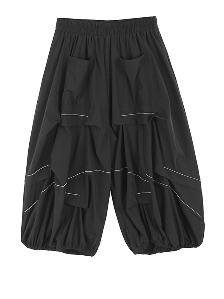 High Elastic Waist Khaki Topstitched Pleated Wide Leg Pants New Trousers Women Fashion Tide Spring Autumn 2025 1DH9548