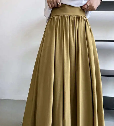 High Waist Apricot Brown Pleated Long Casual A-line Half-body Skirt Women Fashion Tide New Spring Autumn 2025 1DF5093