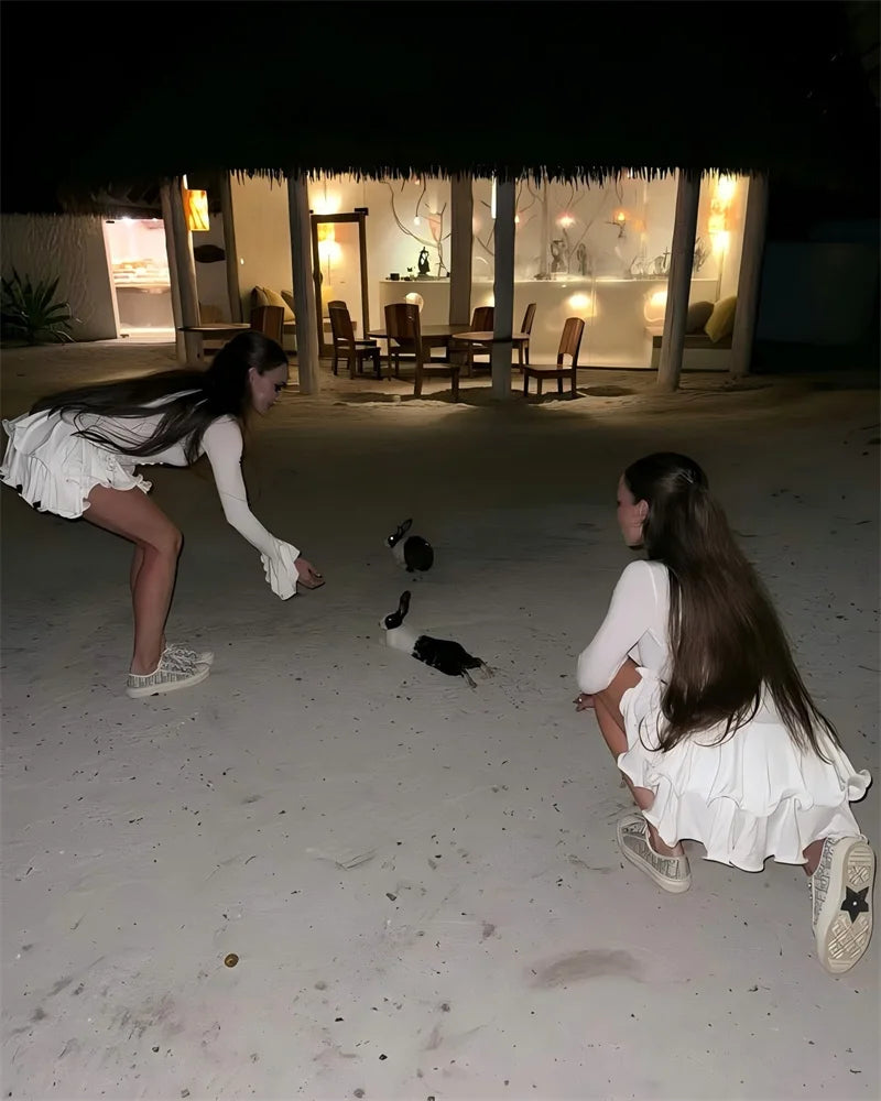 Flare Sleeve Ruffle Sexy Mini Dress Women Robe Irregular Single-breasted V Neck High Waist Slim A-line Club Dress