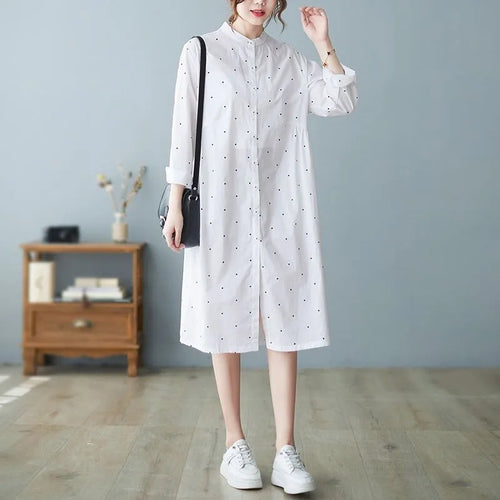 Load image into Gallery viewer, Women Blouses 2022 New Long Sleeve Top Polka Dot Print Casual Fashion Shirts Female Clothes Loose Medium Long White Blouse
