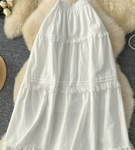 Vintage Elegant Women White High Waist Vacation Long Skirts Autumn Winter New Beige Ruffle Edge Pleated Short A-line Skirt Trend