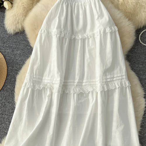 Load image into Gallery viewer, Vintage Elegant Women White High Waist Vacation Long Skirts Autumn Winter New Beige Ruffle Edge Pleated Short A-line Skirt Trend
