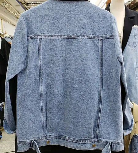 Women Blue Denim Color-block Big Size Blazer New Lapel Long Sleeve Loose Fit Jacket Fashion Spring Autumn 2025 1DH7741