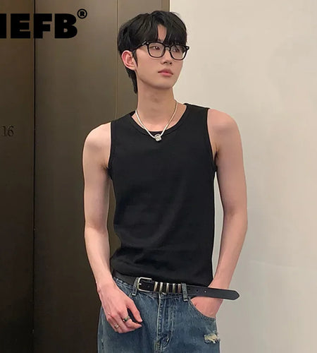 Summer Men's Tank Tops Casual Round Collar Slim Sleeveless Solid Color Male Clothing Simple Vest Fashion 9C6771