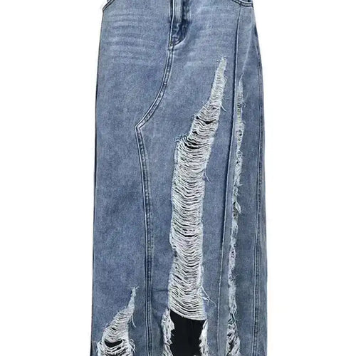 Load image into Gallery viewer, High Waist Blue Denim Holes Irregular Burr Long Casual Half-body Skirt Women Fashion Tide New Spring Autumn 2025 1DF6983
