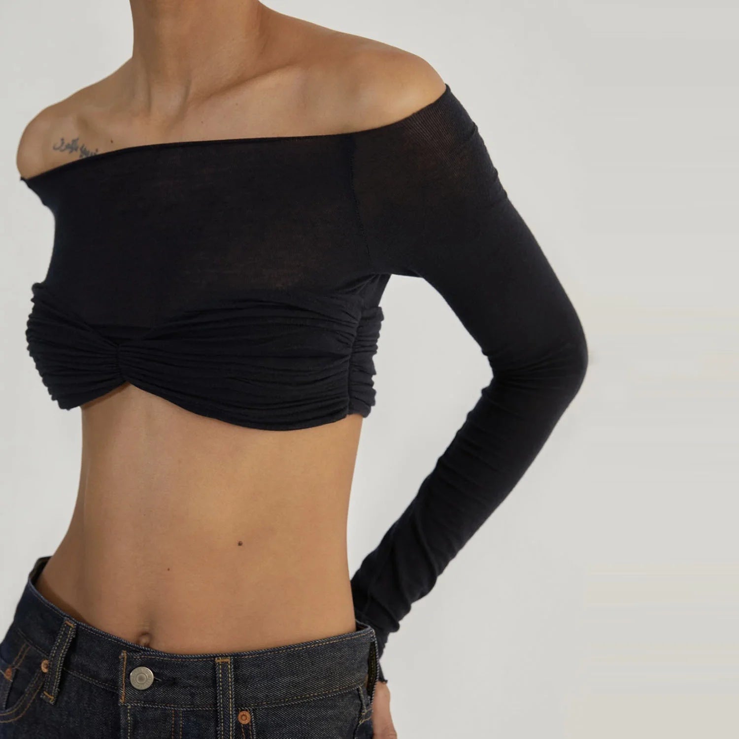 See Through Mesh Crop Top Women Pullovers Strapless Short Knit Cropped Tops Ladies Tee Shirt Sexy Off-shoulder T-shirt