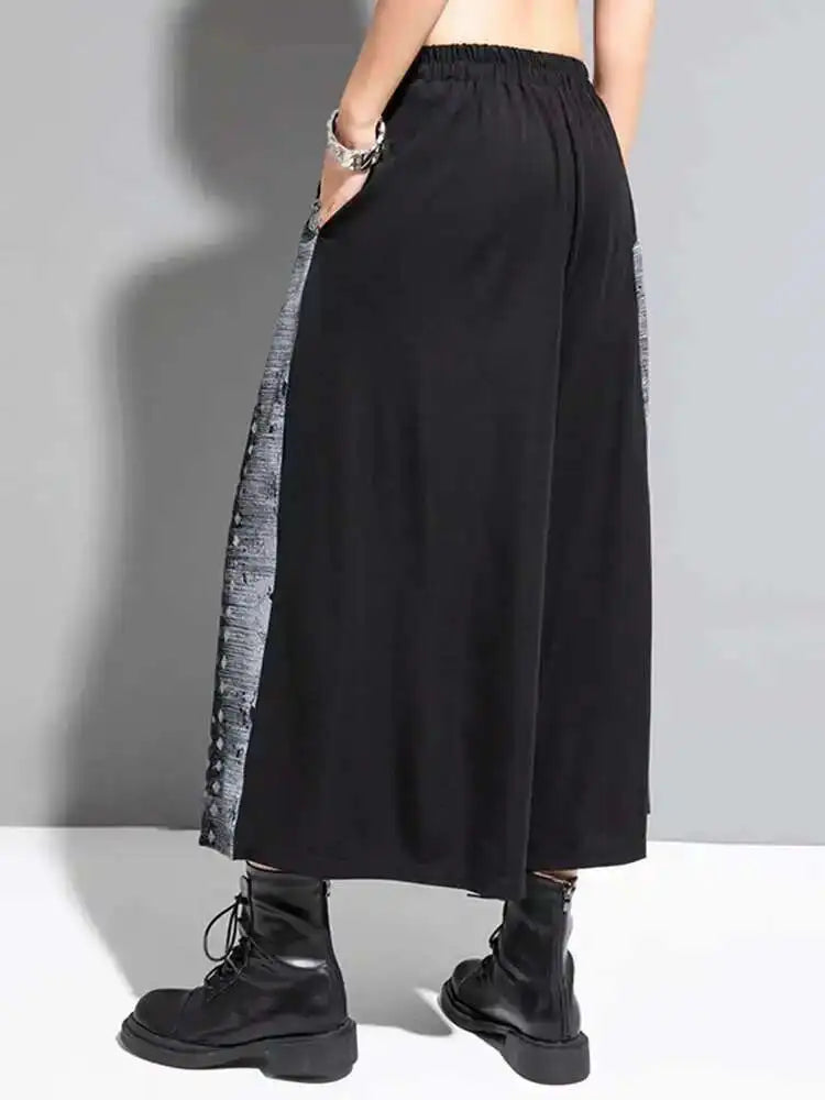 High Elastic Waist Black Pattern Printed Wide Leg Pants New Loose Fit Trousers Women Fashion Spring Autumn 2025 1DF8308