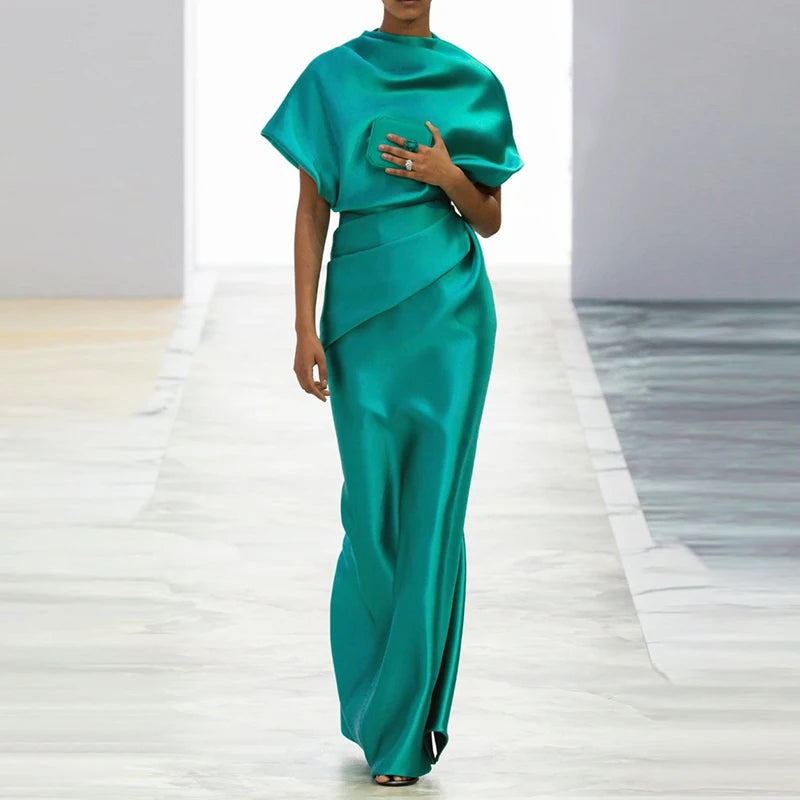 Womans Summer Maxi Dresses Loose Green Short Sleeves Original Creation Party Evening Prom Dresses Women 2025 Summer New