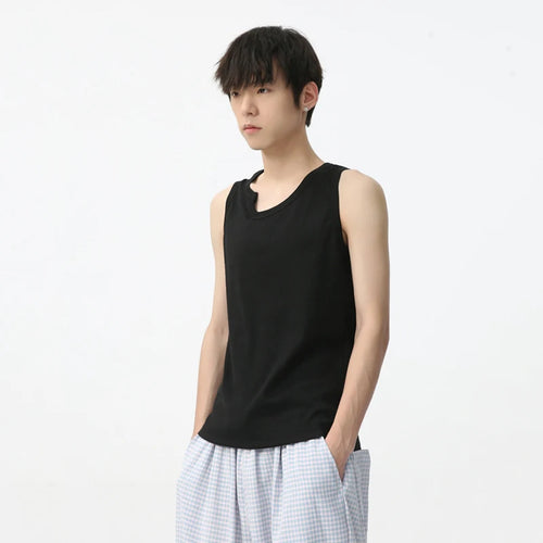 Load image into Gallery viewer, Men&#39;s Sleeveless Bottom Tank Top Simple Solid Color Irregular Neckline Trend Fashion Loose Casual Male Vest 9C5622
