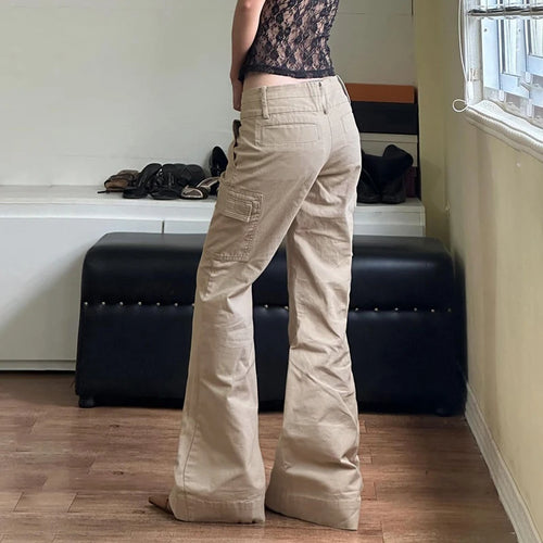 Load image into Gallery viewer, Streetwear Vintage Low Rise Women Jeans Solid Pockets Cargo Style Flared Pants Denim Y2K Aesthetic Trousers Clothing
