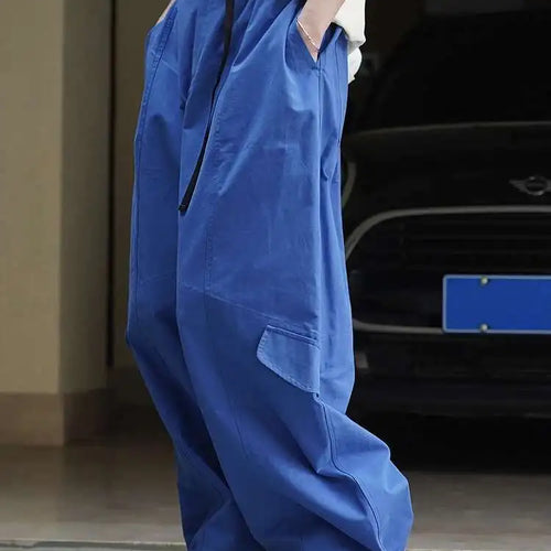 Load image into Gallery viewer, High Waist Blue White Brief Pocket Wide Leg Casual Pants New Trousers Women Fashion Tide Spring Autumn 2025 1DH9590
