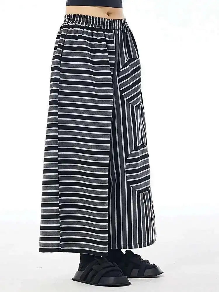 High Elastic Waist Black Striped Spliced Long Wide Leg Pants New Trousers Women Fashion Tide Spring Autumn 2025 1DH7545