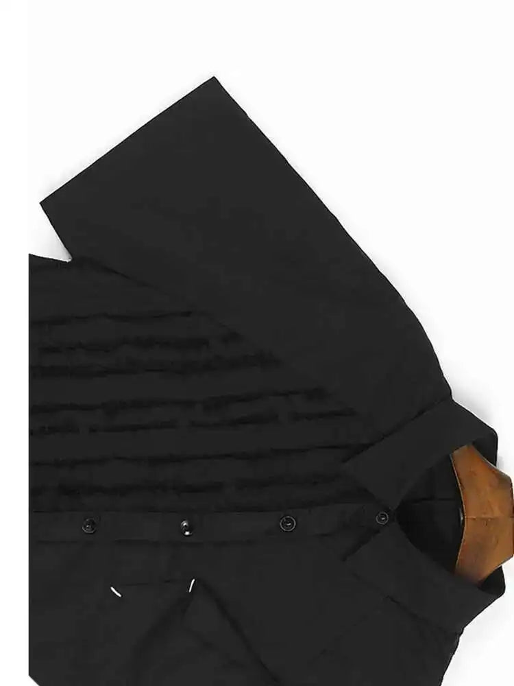 Women Black Irregular Hem Burr Big Size Blouse New Lapel Short Sleeve Shirt Fashion Tide Spring Summer 2025 1DH6182