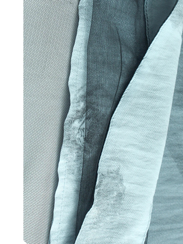 Women Blue Pattern Printed Mesh Big Size Midi Dress New Round Neck Short Sleeve Fashion Tide Spring Summer 2025 1DJ1326