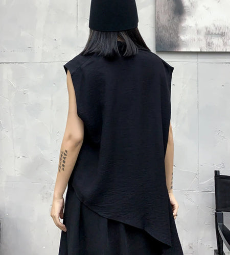 Women White Big Size Irregular Knot Casual Solid T-shirt New V-Neck Sleeveless Fashion Tide Spring Summer 2025 1DD7644