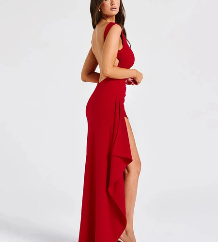 Women's Elegant Sleeveless High Slit Backless Evening Dress, Slim Party Club Dress, Female Bodycon, Summer, New, 2024