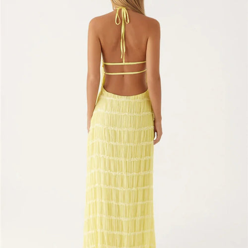 Load image into Gallery viewer, Halter Backless Sexy Maxi Dress For Women Spring Summer New Lace-up Sleeveless Pleated Beach Holiday Long Dress Elegant
