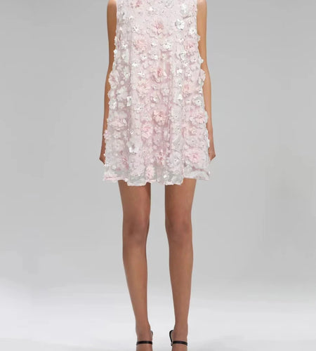 Solid Spliced Appliques Loose Dresses For Women O Neck Sleeveless High Waist Temperament Dress Female Fashion New