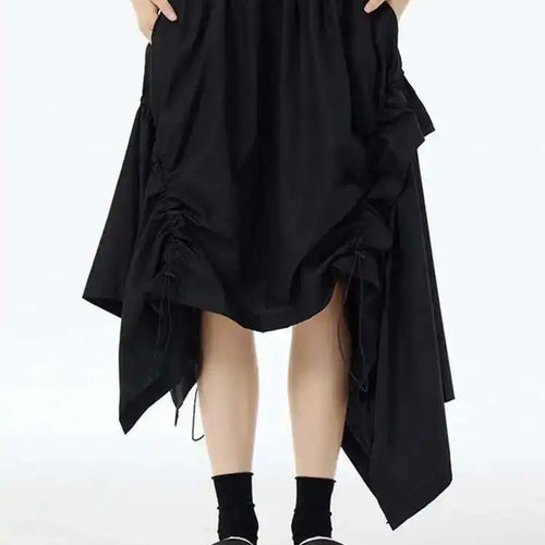 Load image into Gallery viewer, High Elastic Waist Green Irregular Hem Drawstring Half-body Skirt Women Fashion Tide New Spring Autumn 2025 1DH6545
