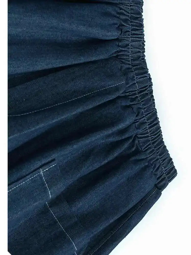 High Elastic Waist Black Blue Topstitched Long Wide Leg Pants New Trousers Women Fashion Tide Spring Autumn 2025 1DH6790