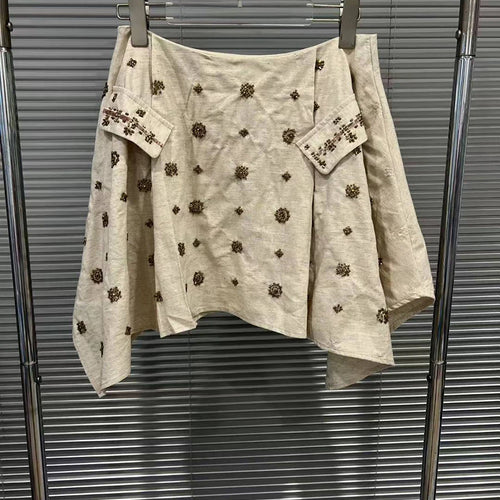 Load image into Gallery viewer, Hit Color Two Piece Sets for Women V Neck Sleeveless Spliced Irregular Button Jacket Printing Skirt Set Female New
