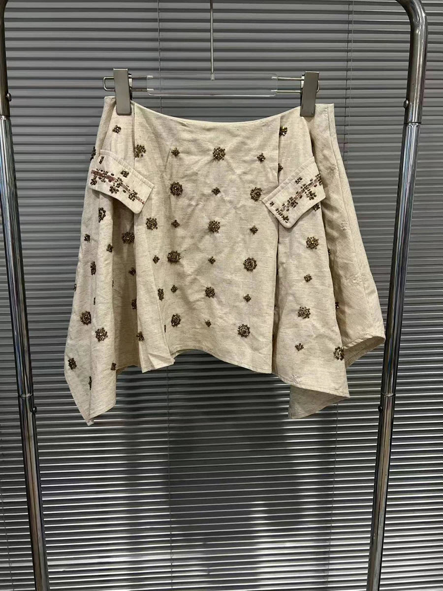 Hit Color Two Piece Sets for Women V Neck Sleeveless Spliced Irregular Button Jacket Printing Skirt Set Female New