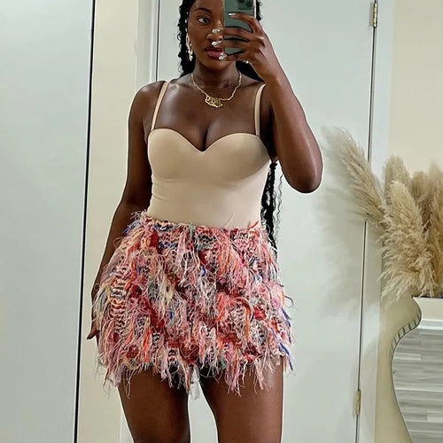 Load image into Gallery viewer, Colorful Tassel Skirts Peach Hip Women Thin Knit Wild Sexy Midnight Summer Trend Stretch Skinny Party Streetwear Bodycon
