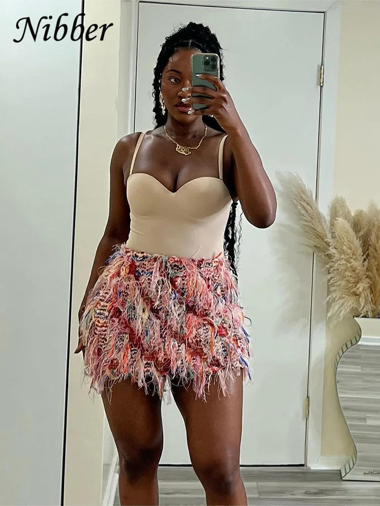 Colorful Tassel Skirts Peach Hip Women Thin Knit Wild Sexy Midnight Summer Trend Stretch Skinny Party Streetwear Bodycon