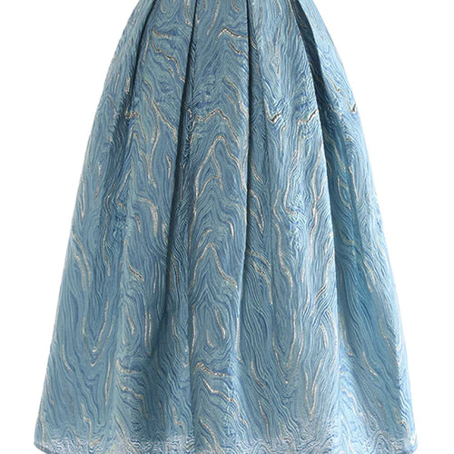 Load image into Gallery viewer, High Elastic Waist Blue Jacquard Textured Pleated A-line Half-body Skirt Women Fashion Tide New Spring Autumn 2025 1DJ1141
