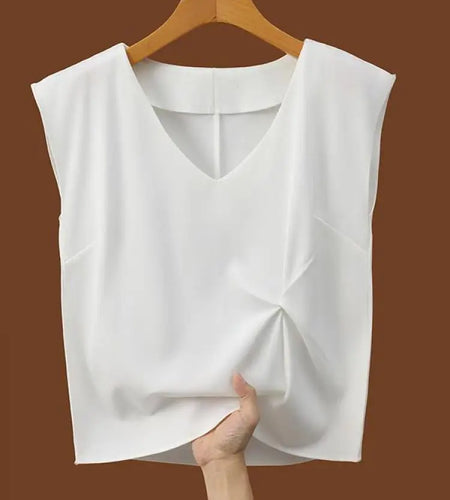 Korean Women Summer Black White V-neck Tank Tops Beige Green Lady Sleeveless Versatile Short Vest Clothing Simple Casual Popular