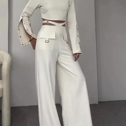 Load image into Gallery viewer, Fashion Button Long Pants Women Set New Stand Up Neck Long Sleeved Set Spicy Girl Strap Casual Set Street Two Piece Set
