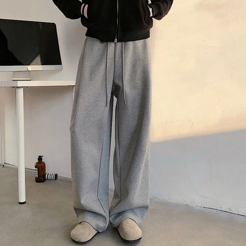 Load image into Gallery viewer, Fleecing Thickened Men&#39;s Casual Trousers Drawstring Solid Pockets High Street Male Straight Wide Leg Pants Winter 9C8923
