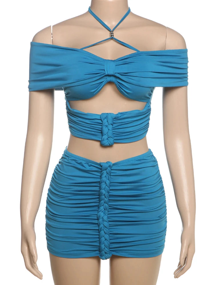 Sweet 2-Piece Set Women Square Collar Bandage  Ruffles Sexy Tops+Basis Shorts High Street Summer Trend Matching Suits