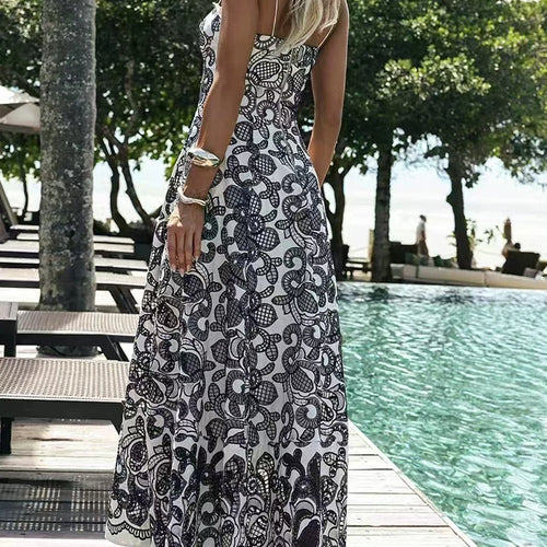 Load image into Gallery viewer, Hit Color Slimming Long Dresses For Women Square Neck Sleeveless High Waist Temperament Long Dress Female Fashion
