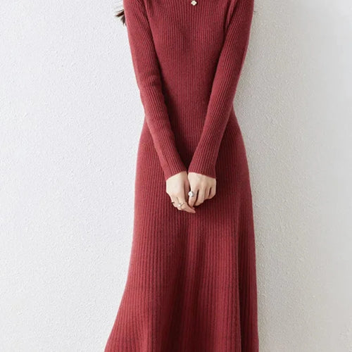 Load image into Gallery viewer, Winter/ Autumn Oneck Female Dresses 100% Wool Knitted Dress For Women 2024 New Arrival  Long Style 6Colors Jumpers
