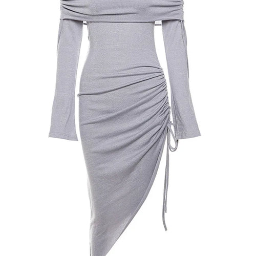 Load image into Gallery viewer, Elegant Winter New Women Fashion Long sleeved Dress One line Neck Drawstring Wrap Hip Vestidos Bodycon Party Evening
