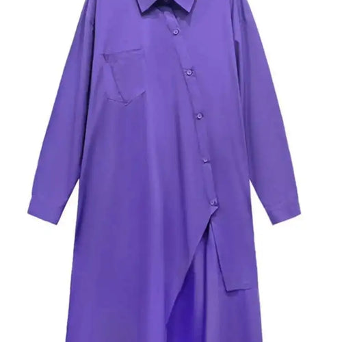 Load image into Gallery viewer, Women Purple Irregular Button Slit Big Size Shirt Dress New Lapel Long Sleeve Fashion Tide Spring Autumn 2025 1DH4827
