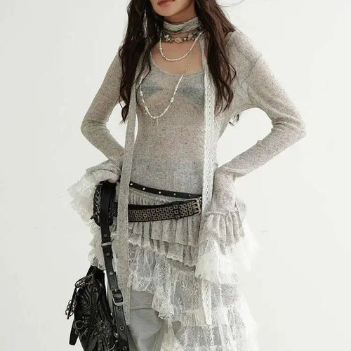 Load image into Gallery viewer, Women Perspective Irregular Mini Sweater Dress New Round Neck Long Flare Sleeve Fashion Tide Spring Autumn 2025 1DH9338
