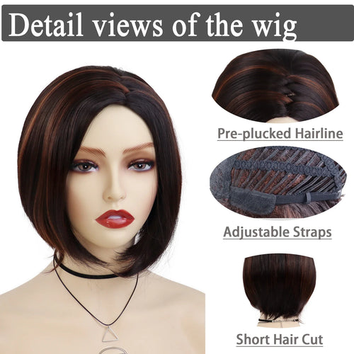 Load image into Gallery viewer, Brunette Brown Wig Natural Synthetic Hair Petite Size Wigs for Women Pixie Cut Short Highlight Hair Trendy Mommy Wig
