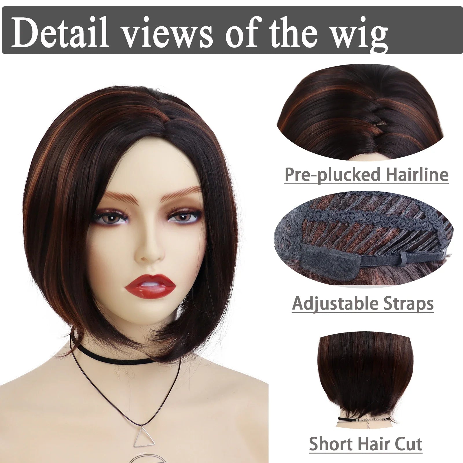 Brunette Brown Wig Natural Synthetic Hair Petite Size Wigs for Women Pixie Cut Short Highlight Hair Trendy Mommy Wig