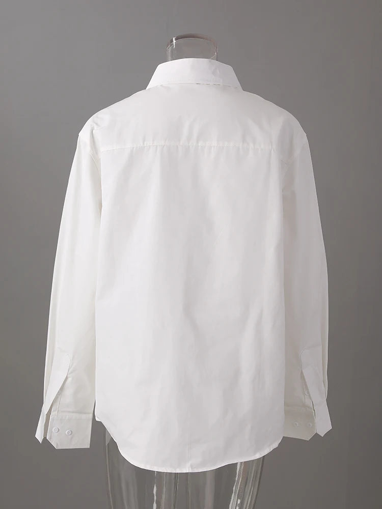 Women White Pattern Printed Big Size Casual Blouse New Lapel Long Sleeve Shirt Fashion Tide Spring Autumn 2025  CPG3062