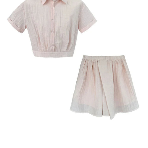 Load image into Gallery viewer, Beige Shirt Thin Half-body Skirt Two Pieces Suit New Lapel Short Sleeve Women Fashion Tide Spring Summer 2025 1DJ1239
