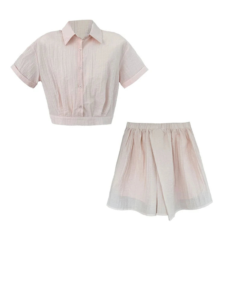 Beige Shirt Thin Half-body Skirt Two Pieces Suit New Lapel Short Sleeve Women Fashion Tide Spring Summer 2025 1DJ1239
